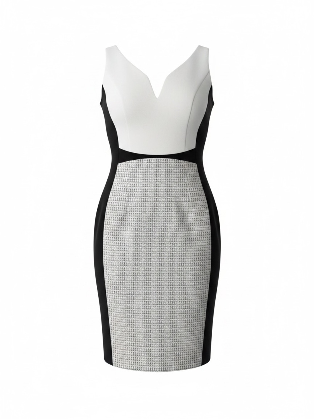White House Black Market Black and White V‑Neck Colorblock Midi Dress